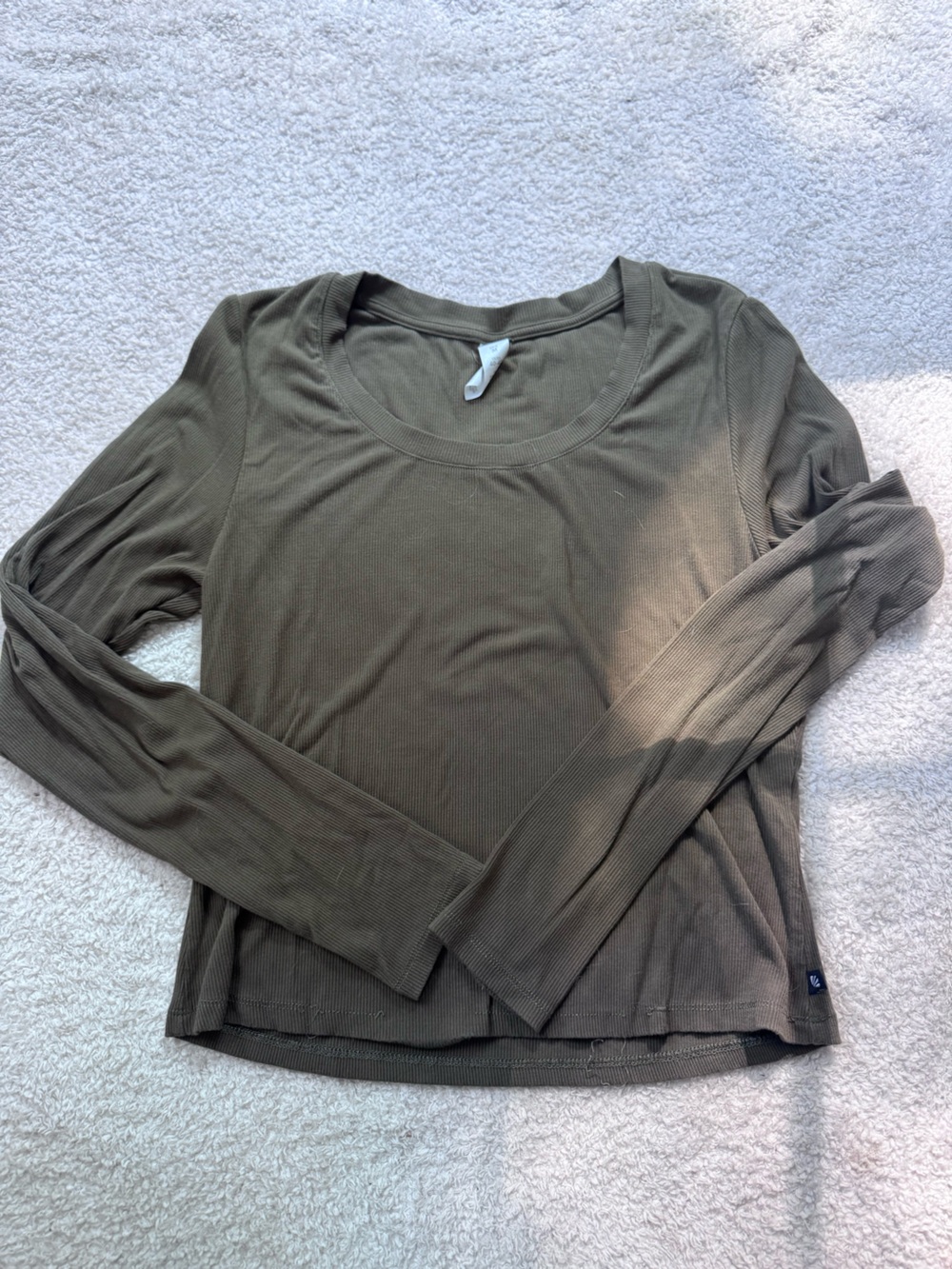 Aritzia Olive Green Ribbed Long-Sleeve Top
